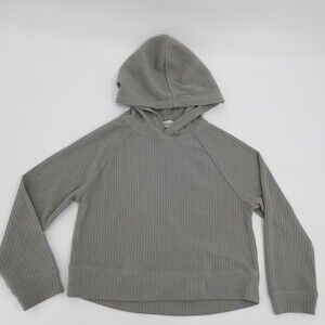 The Commons Hoodie Womens Small Green Ribbed Knit Long Sleeve Stretch Pullover